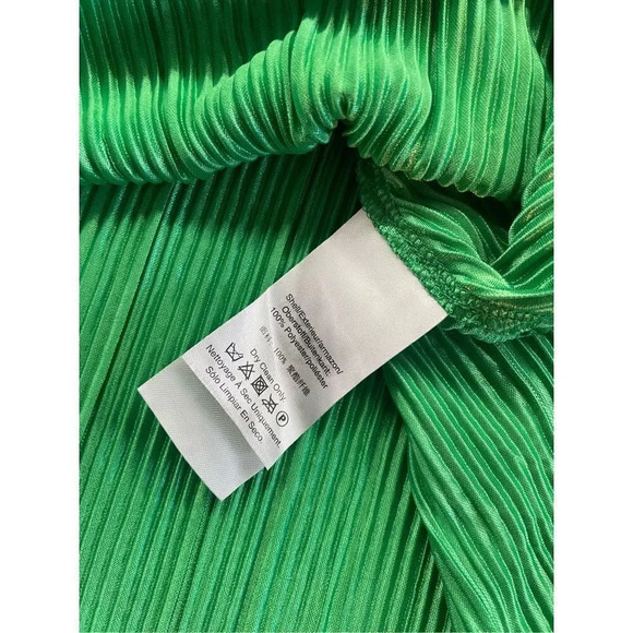DKNY Belted Plissé-satin Dress - Green- Sz 10 - Picture 9 of 13